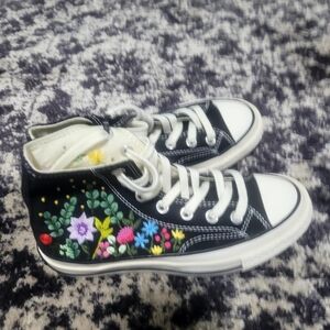 Floral Embroidered Kids High-Top Sneakers
